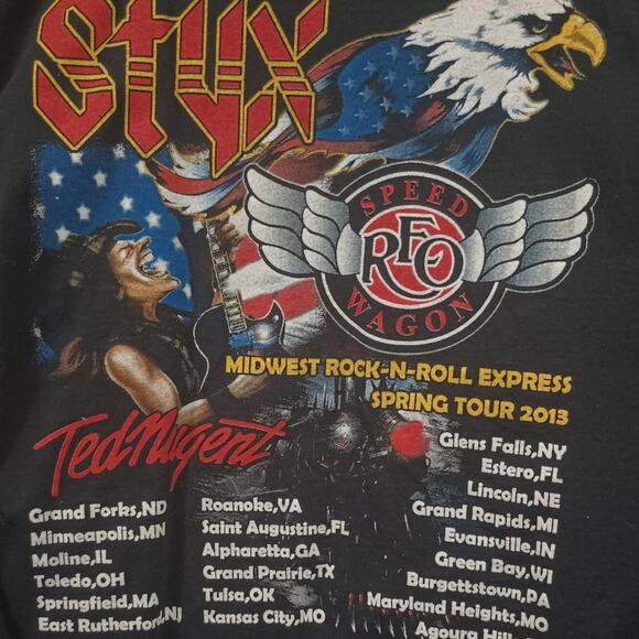 Styx REO Speedwagon Ted Nugent MIDWEST ROCK N ROLL EXPRESS 2013 TOUR T-Shirt (L) - Picture 1 of 4